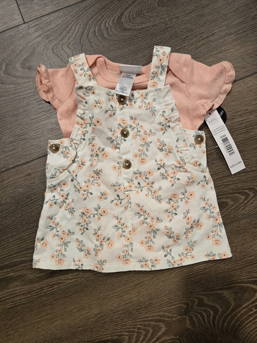 Nicole Miller Peach Floral Overall Dress with Pink Tee